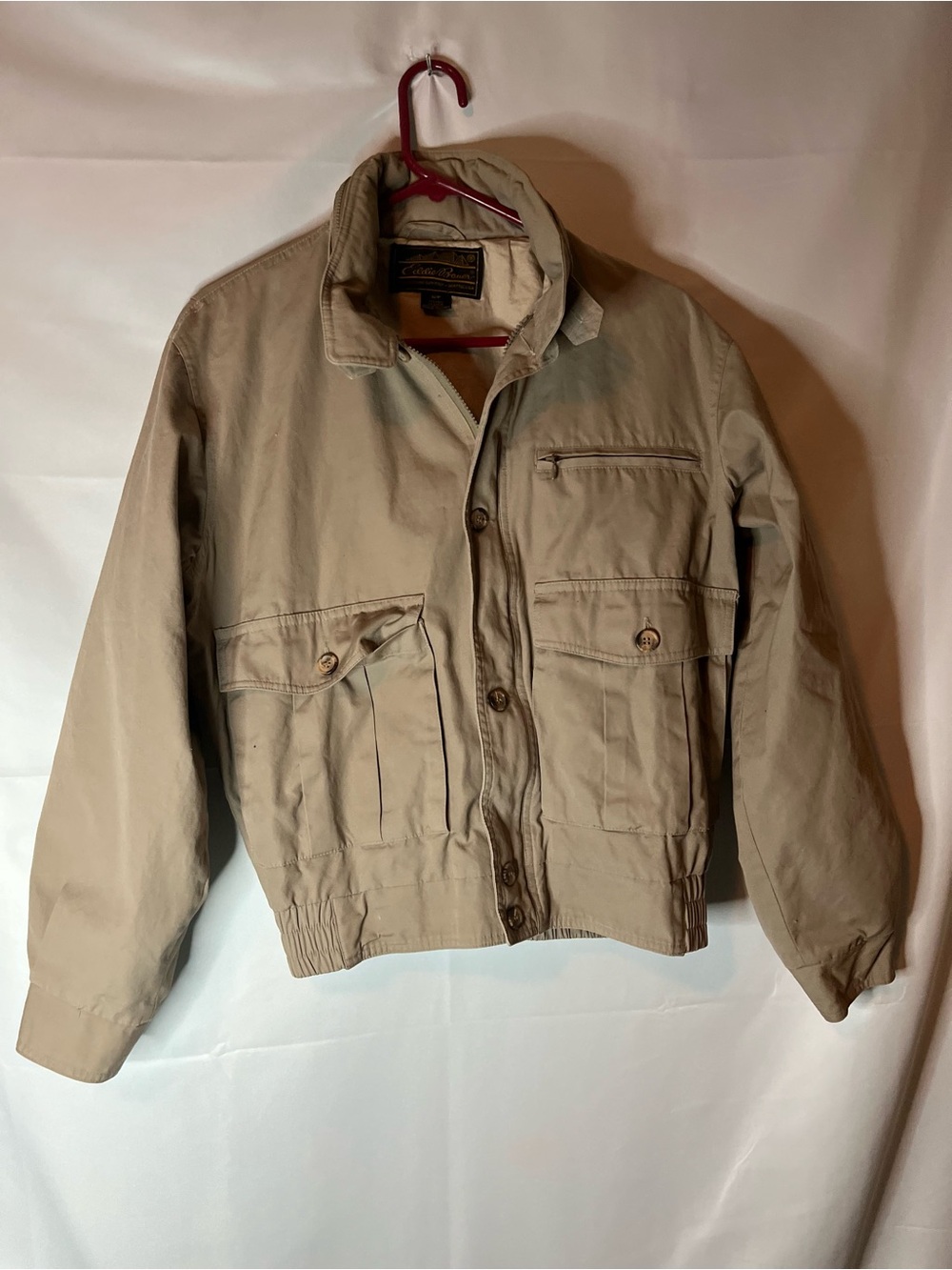 Vintage Eddie Bauer Beige Fishing Jacket with hidden hood